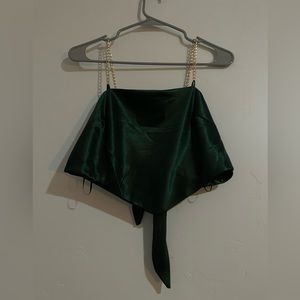 Dark Green Satin Tie-Top with Gold chain straps